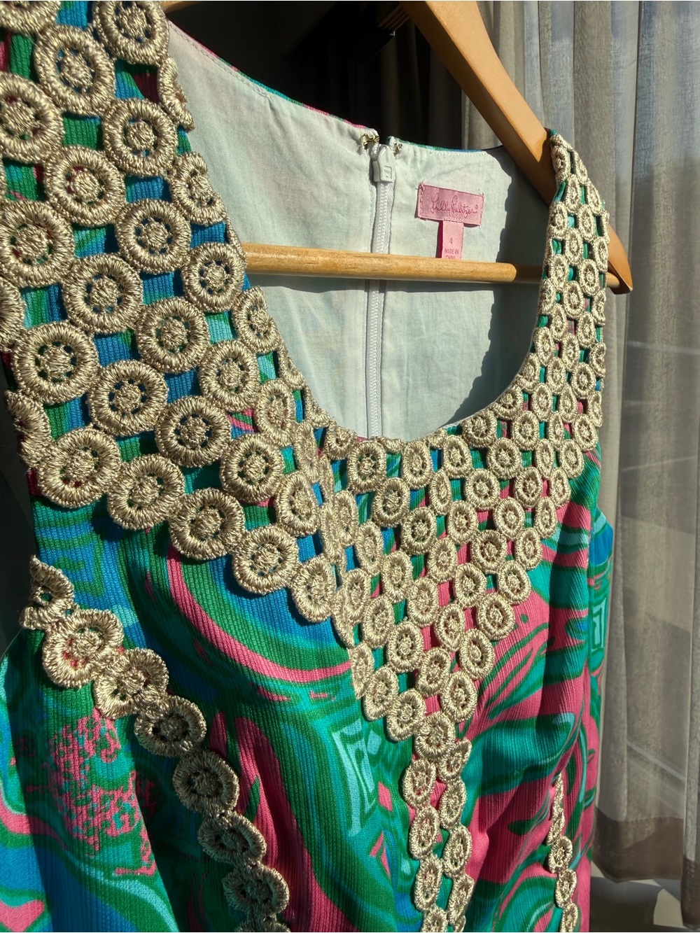 Lilly Pulitzer Teal, Pink & Aqua Beaded Sleeveless Shift Dress - Picture 3 of 4